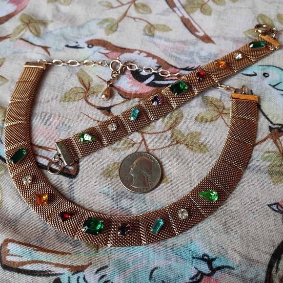 Unsigned Hobe? Mesh Prong Set Gold Tone Mesh Necklace and Bracelet Vintage EUC - Picture 4 of 11